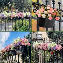 1/2/4 PacksMetal Hanging Flower Pots For Railing Fence, 11 Inch Large Plant Pots Hanging Flower Bucket Planters With Detachable Hook & Drainage Holes For Balcony Fence Garden Home Decor - Large - View 8