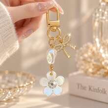 1pc/2pcs Women's French Style High-End Rhinestone Flower Pendant, Asymmetric Beaded Charm, Bowknot Pendant Keychain, Girly Bag Charm, Luggage Accessory - Multicolor - View 6