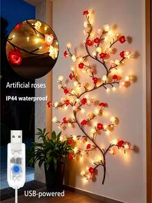 1 Rose Tree Lamp, USB-Powered Peach Blossom LED String Light, Realistic Garland, Warm Light Night Light, Plug-And-Play, Suitable For Indoor Home Decoration, Christmas, Bedroom, Living Room And Party Decoration - M3 Rose Vine Light - View 5