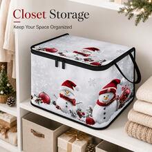 1pc 2DFlat Foldable Zipper Storage Box, Christmas Print Design, Can Store Clothes, Bedding, Nail Tools, Holiday Miscellaneous Items, Suitable For Under Bed, Wardrobe Placement And Moving Packing, Zipper Closure Secure, Reinforced Handle Durable Weight-Bearing Living Room Miscellaneous Storage Basket, Dormitory Seasonal Bedding, Book Storage Supplies - A - View 6