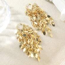 Charming Women's Shiny Pendant Earrings, New Fashion Accessories, High-Quality Copper Leaf Tassel Earrings, Exquisite Style, Suitable For Daily Wear And Gifting - Gold - View 6