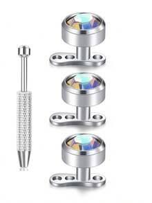 14G Dermal Set(With Tool):Anchor Tops &Base Hypoallergenic 316L Stainless Steel Dainty CZ Body Piercings Studs Punk Personalized Jewel Daily Gifts - Silver - View 14