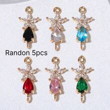 5/10pcs Copper Inlaid Colorful Zirconia Flower & Water Drop Double Pendant, Suitable For Handmade DIY Jewelry Making, Necklace, Bracelet, Earring, Bag Chain, Keychain, Key Chain, Clothing Zipper Accessory Charm - Multicolor - View 9