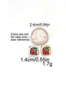 10pcs Square Enamel Strawberry Metal Hand Sew Buttons, Cute Fruit Decorative Sewing Buttons For Shirt Cardigan Dress Garment DIY Accessories - Multicolor - View 5