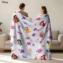 Disney Princesses, Flowers And Magic Elements Fresh All-Over Print Throw Blanket, Lightweight And Soft Plush Blanket For Rest And Warmth, Suitable For Couch, Bed, Living Room, Bedroom, Office, Travel, All Seasons - Colour 1 - View 2