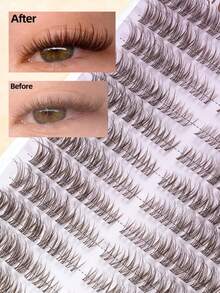 216pcs Brown Thin Dense False Eyelash Clusters, Long Voluminous Lash Tips, Create Mysterious Halloween Eye Makeup Effect, DIY Self-Adhesive Design, Suitable For Witch Cosplay, Theme Night Events And Festive Occasions - D - View 6