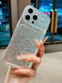 1pc Instant 18 Large Window Bling Bling Minimalist Phone Case Compatible With IPhone 18 Pro Max 18 Pro 17 Pro Max/17 Pro/17/16 Pro/16/16 Pro Max 15 Pro/15 Pro Max/Shockproof IMD Printed 14 Pro/14 Pro Max/14/13 Pro Max/13 Pro/13 12 Pro Max 12 Pro 11 Pro Max 11 Pro Max 11 Protective Cover Unique Design Smooth Texture Popular Holiday Birthday Halloween Gift - Silver - View 1