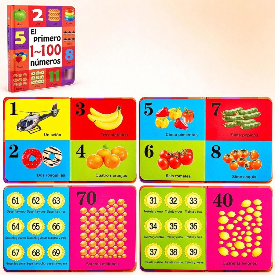 Educational Spanish Numbers Board Book 1 To 100 Counting Learning Book With Colorful Illustrations For Parent Child Learning Sessions Vocabulary Building Gift - Multicolor - View 1