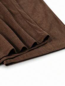 Men's Solid Color Corduroy Wide Leg Dress Pants, Double Pleated Drape Loose Straight Leg Casual Long Pants, Autumn/Winter - Brown - View 7
