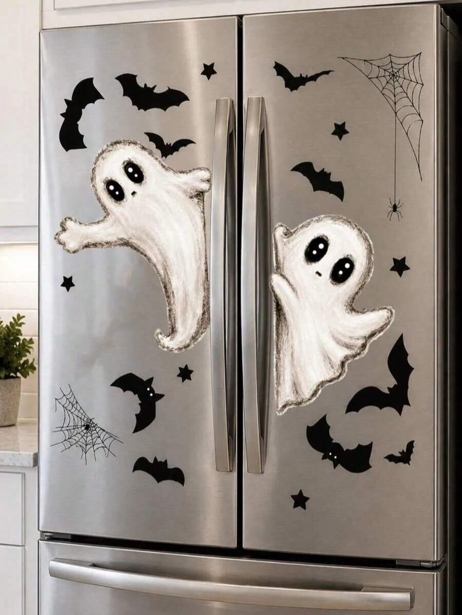 1/2/6pcs Halloween Ghost Static Window Stickers - Includes White Ghost, Black Bat, Pumpkin, Star, Spider Web And Spooky Text Patterns; Suitable For Windows, Mirrors, Door Decoration; Perfect For Adults, Visitors, Haunted House, Halloween "Trick Or Treat" Events And Party Decoration. - Multicolor - View 1