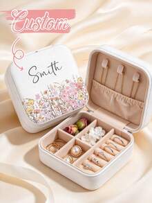 Personalized Jewelry Box, Portable Jewelry Box, Women's Small Jewelry Box, Minimalist Home Jewelry, Customized Beige Bridesmaid Jewelry Box, Fabric Lining, Zipper Closure, Classic Style, Jewelry Gift Box, Jewelry Box - Multicolor - View 9