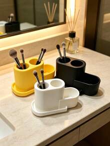 2-In-1 Wavy Makeup Brush Holder, Multifunctional Desktop Pen Holder With Compartments, Can Hold Eyebrow Pencils And Makeup Accessories, Macaron Multicolor, Highly Attractive Storage Decor For Vanity And Desk - Multicolor - View 7