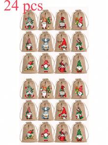 50/24/12/1pc Christmas Style Burlap Drawstring Gift Pouch, Rectangular Sack With Cute Gnome Print Pattern,Drawstring Closure For Gift Storage, Gift Packaging Bag,Party Favor Sack For Christmas Holiday Gift Wrapping Christmas Gift Bag Christmas Decor - Multicolor - View 14