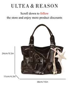 1pc Solid Color PU Leather New Women's Backpack, Shoulder Bag, Tote Bag, Fashion Square Handbag, Double Handles, Suitable For Commuting, Shopping, Dating, Work - Coffee - View 7
