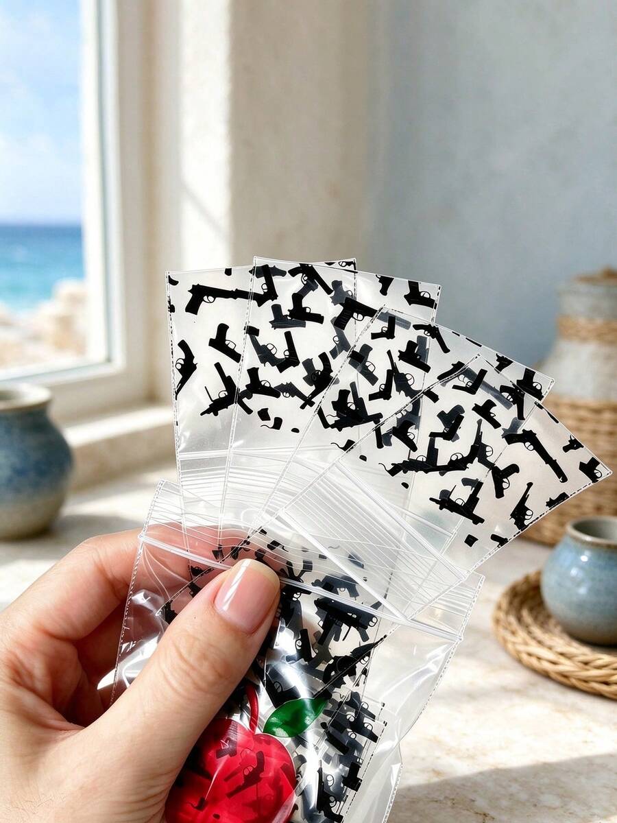 1 Pack, 100pcs/Pack Black Pattern Small Self-Sealing Bags, Moisture-Proof Mini Small Item Jewelry Smoking Accessories Storage Bags, Portable Moisture-Proof Storage Bags For Smoking Accessories