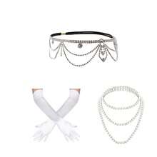 3件組 1920年代 Flapper 女士配件套裝，復古珍珠項鍊、手套、水鑽派對飾品，女士用 - HD6513 - 查看 2