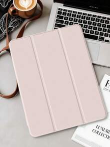 1件裝 壓克力三折軟觸感布面粉色平板保護殼，相容 iPad Mini6/7/Air/Air2/9.7/10.2/10.5/10.9 (Air4-Air8)/Pro 11/10th Gen/A16/Pro11 2024/12.9/Pro13 2024，純色平板保護套，壓克力背殼，三折支架，自動休眠/喚醒，內建筆槽，不含筆，部分機型附相機框 - 粉色 - 查看 4