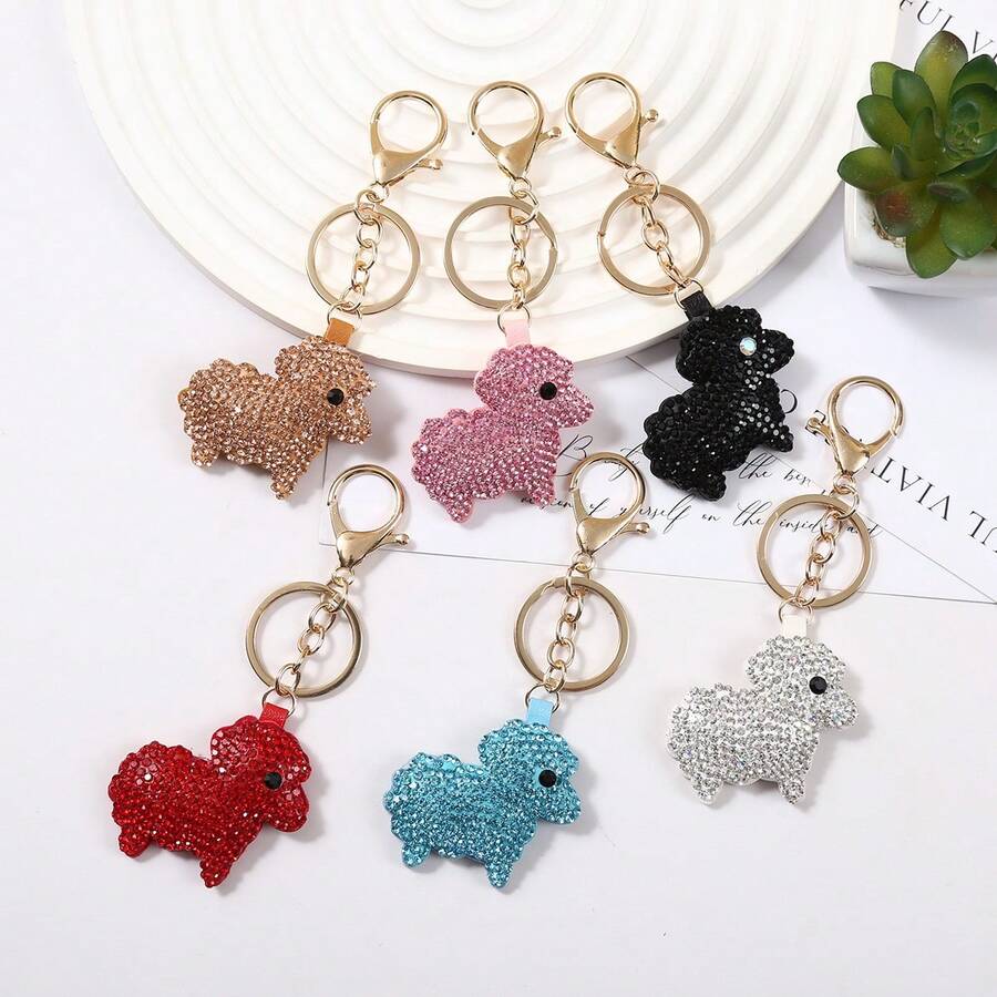 1 buah Gantungan Kunci Anjing Berkilau dengan Rhinestones, Gantungan Kunci Anak Anjing Lucu Berkilau untuk Tas Tangan, Kunci Mobil, Hadiah untuk Remaja dan Wanita - MultiWarna - View 1