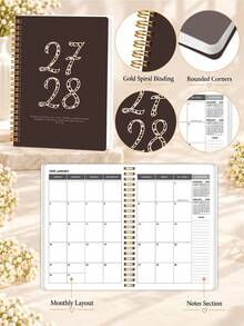1pc 24-Month Monthly Planner 2027-2028, Leopard Number Cover Spiral Notebook, Lay-Flat Planner With Monthly Overview & Notes, Office Desk Accessories, Christmas Gifts, Bible Study Materials - Rectangle - View 6