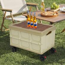 Portable Large Capacity Rolling Cart, Foldable Organizer Box For Outdoor,Store,Camping,Picnicking,Kitchen - Khaki - View 10