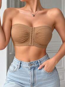 2pcs Women's Wireless Strapless Bandeau Bra, Front Closure Non-Slip Support Bra, Breathable Hollow Mesh Back, Suitable For Daily And Party Wear - Multicolor - View 7