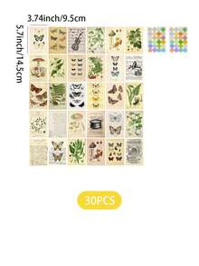 30pcs Vintage Butterfly & Plant Wall Sticker Decorative Cards - Multicolor - View 3