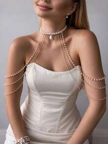 1pc Tassel Shoulder Chain, Personalized High-End Multi-Layer Pearl Body Chain, Party Accessory - Multi-story - View 1
