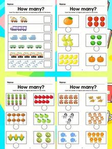 1pc Children's Math Counting Workbook, Preschool Math Activity Book, Includes Ocean/Animal/Fruit Themes, Montessori Education Learning Supplies, Kindergarten Learning Materials, Back To School Gift - Multicolor - View 5
