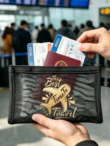 Aircraft-Themed Mesh Passport Pouch, Airplane Print, Transparent, Smooth Zipper, Lightweight Portable. Holds Passports & Tickets. Perfect For Trips. Practical Gift For Travelers To Store Receipts And Stationery Easily. Christmas Gift - Multicolor - View 7
