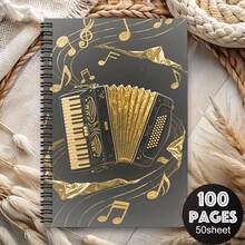 1pc Spiral Notebook Journal - Elegant Music Themed Design With Golden Treble Clef And Notes, Perfect For School Office Supplies, Great Gift For Friend Coworker Women Men, Notepads,Horizontal Line Notebook - 1 Pack (50 Sheets/100 Pages) - View 11