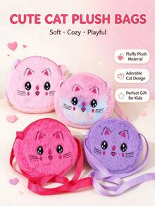 Girls' Cartoon Cat Embroidered Plush Mini Crossbody Bag, Cute Style, Suitable For Daily Outings, Parties, All Seasons - Multicolor - View 2