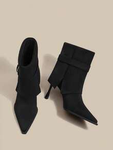 Square Toe Elastic Slim Boots 2025 New Autumn/Winter French Vintage Commute Elegant Fashion Versatile Soft Sole Boots - Black - View 3