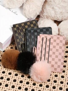 Women's Presbyopia Printed Credit Card Storage Wallet With Zipper Closure, Adorned With A Delicate Pom-Pom, Suitable For Portable Use - Black - View 2