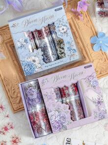 6rolls Vintage Floral Clear PET Tape, Vintage Floral Patterns, Perfect For Journals, Diaries, Gift Wrapping And Other DIY Projects - Multicolor - View 3