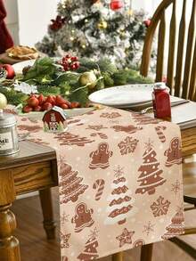 1pc Christmas Pattern Printed Linen Table Runner, Placemat, Suitable For Holiday, Party, Birthday, Dinner, Kitchen Dining Table Decoration, Shoe Cabinet Storage Cabinet Cover, All Season Room Decor, Home Textile Decoration Table Runner, Placemat - Multicolor - View 11