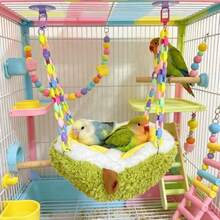 Parrot Hanging Plush Cotton Nest, Forest Style Hammock Sleeping Bed, Warm Bird Nest Swing For Cockatiel, Tiger, Peony, Sun Conure Cage - A - View 13