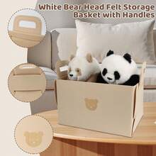 Bear Felt Foldable Storage Basket, Desktop Organizer Box For Snacks, Toys, Cosmetics, Laundry Basket With Handles, Foldable Basket For Wardrobe, Toy Storage, Laundry Room Organization, Shelf Decor Storage Box, Cube Storage Rack - Multicolor - View 5