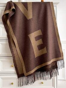 1pc Oversized Letter Jacquard Tassel Warm Scarf 195*65cm, Thick Brushed‑Polyester Faux Cashmere, Fall Winter Multi‑Use As Scarf Shawl For Travel Party - Multicolor - View 14