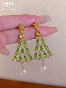 1 Pair Exquisite Fashion Glass Geometric Earrings Suitable For Women To Wear At Christmas Party - Multicolor - View 2