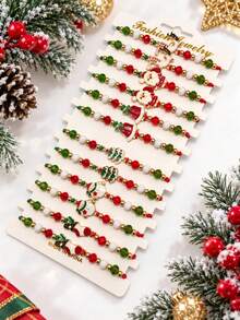 Christmas Beaded Pendant Bracelet For Women, Snowflake, Christmas Tree, Snowman, Reindeer And Gingerbread Man Design, Red Green White Holiday Jewelry - Multicolor - View 19