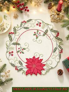 ABEST6522 Home&Living store 1 buah Taplak Meja Bordir Poinsettia Natal, Campuran Poliester dan Linen, Bendera Meja Meriah, Dekorasi Meja Makan Liburan Natal untuk Pesta Pernikahan dan Dekorasi Rumah - MultiWarna - View 10