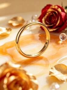 Gold Wide Polished Smooth Bracelet, Minimalist Metal Personalized Jewelry, Suitable For Women's Daily Wear, Party, Gift - Gold - View 1