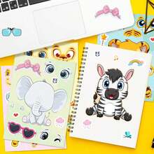 6 Lembar Stiker Puzzle Hewan Hutan, Stiker Wajah Singa, Harimau, Gajah, Jerapah Safari yang Lucu, Stiker DIY Seru untuk Anak-Anak untuk Scrapbooking, Kerajinan Edukatif Interaktif Orang Tua-Anak - MultiWarna - View 2
