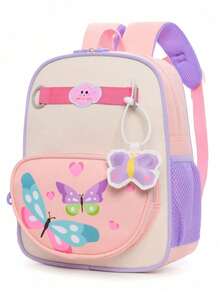 1 pieza Mochila ligera con estampado de mariposa en bloques de color, mochila casual linda para estudiantes - Multicolor - Ver 1