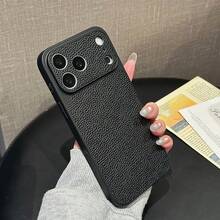 1件優雅復古人造皮革啞光電鍍手機殼,適用於 18 Pro Max 18 Pro 18 17 16 15 14 13 Pro Max,大鏡頭窗設計,硬殼防刮保護殼,時尚手機殼 - 黑色 - 查看 3