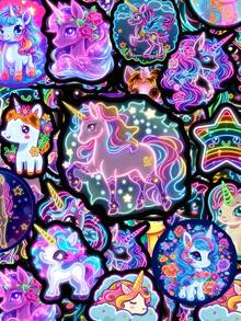50pcs Neon Rainbow Horse Stickers, Dreamy Unicorn Theme Design, Hand-Drawn Rainbow Unicorn, Starlight Mane, Colorful Tail Feathers, Nebula Pattern, Suitable For Bicycle, Books, Planner, Tumbler, Desk Organizer, Skateboard, File Box Decoration - Multicolor - View 9