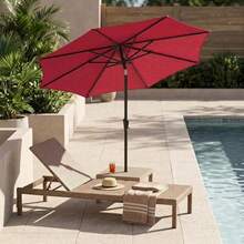 SONGMICS Sombrilla para Patio, Sombrilla de Mesa de Exterior, con 8 costillas, UPF 50+, Inclinación Doble de 30°, Base no Incluida, para Patio, Jardín, Piscina - Rojo - Ver 2