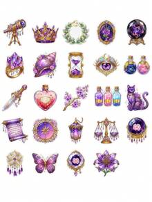 50Pcs Aesthetic Purple Galaxy Witch Decals, Glitter Celestial Crystal & Magic Potion Stickers For Scrapbook Layout, Planner Decor & DIY Stationery Craft - Multicolor - View 7