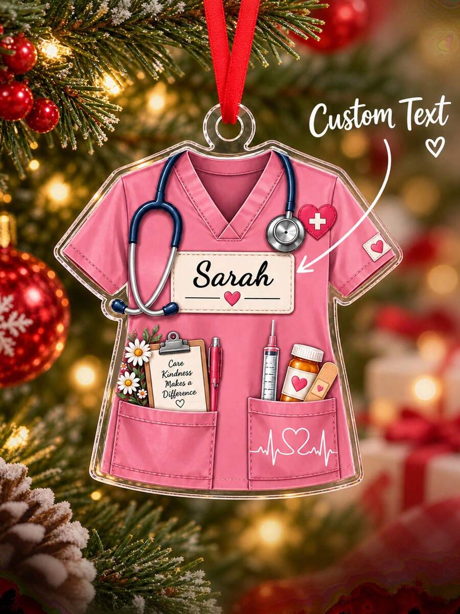 1pc Personalized Nurse Christmas Ornament, Custom Name Scrubs Acrylic Ornament, RN Gift, Nurse Appreciation Holiday Keepsake,Christmas Gift - Multicolor - View 1