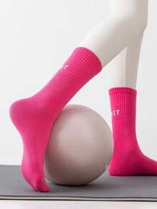 1/5/7 Pairs Women Dopamine Letter Non-Slip Silicone Grip Pilates Fitness Breathable Crew Socks - Multicolor - View 4